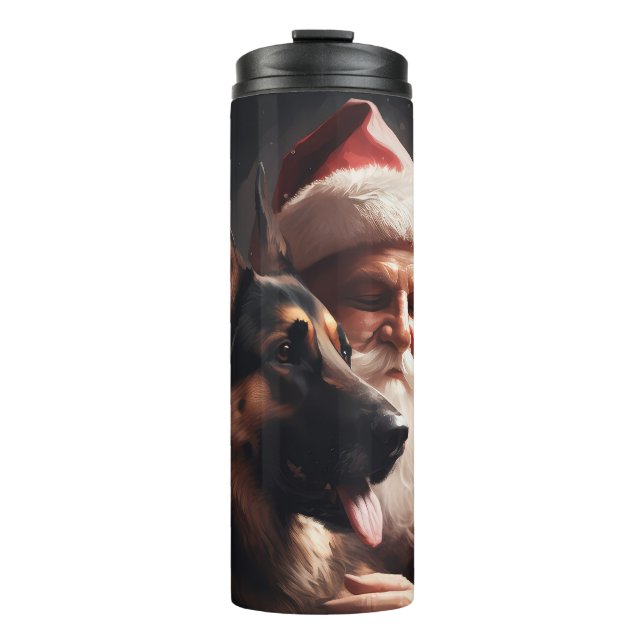 Deutscher Hirte mit Weihnachtsmann Weihnachten Thermosbecher (Vorderseite)