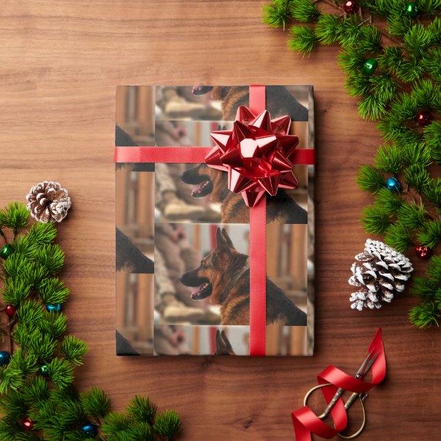 Deutscher Hirte, schwarz und rot Geschenkpapier (Feiertagsgeschenk)