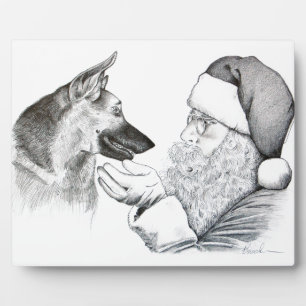 Deutscher Hirte und Weihnachtsmann Fotoplatte