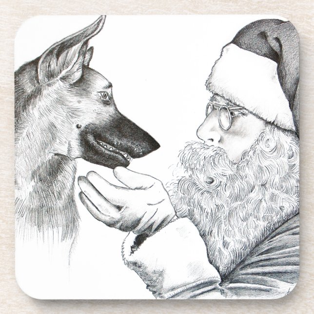 Deutscher Hirte und Weihnachtsmann Untersetzer (Vorderseite)