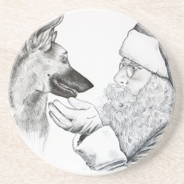 Deutscher Hirte und Weihnachtsmann Untersetzer (Vorne)