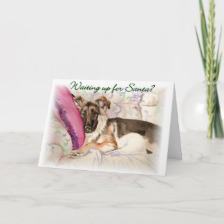 Deutscher Hirte "Wart für den Weihnachtsmann" Feiertagskarte