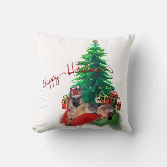 Deutscher Hirtenhund, der durch Weihnachtsbaum leb Kissen (Vorderseite)