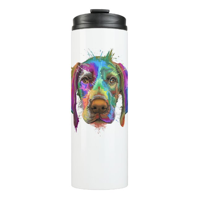 Deutscher Kurzgepeitscher Hundegesicht Bunter Pop  Thermosbecher (Vorderseite)