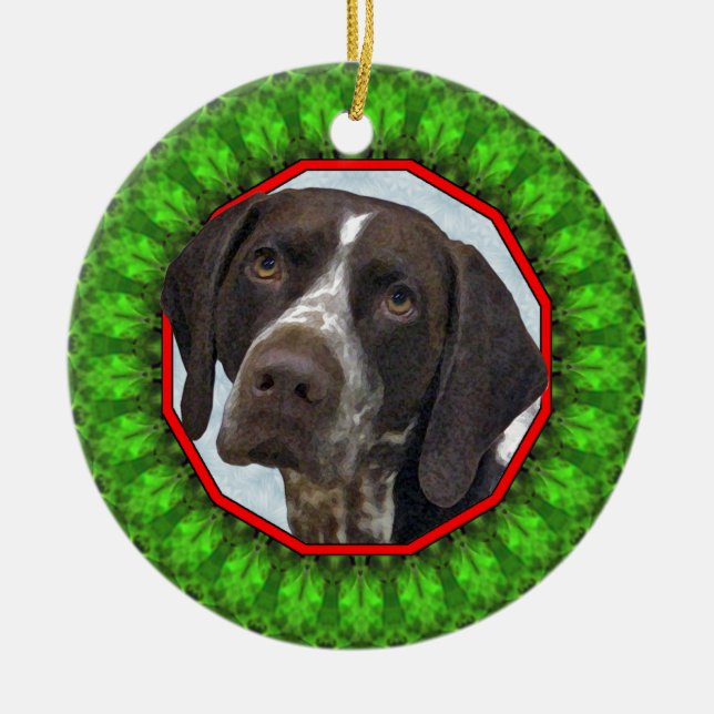 Deutscher kurzhaariger Zeiger glückliches Howliday Keramik Ornament (Vorne)