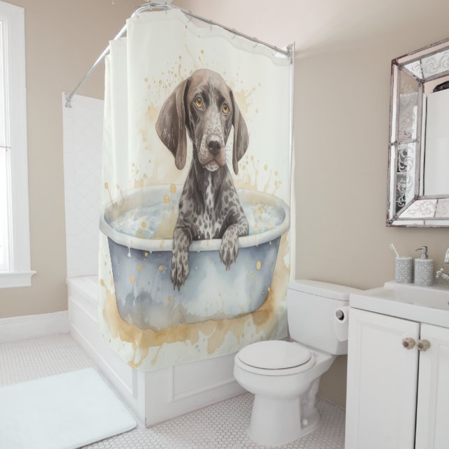 Deutscher Kurzzeiger in der Badewanne Hundekunst Duschvorhang (Beispiel)