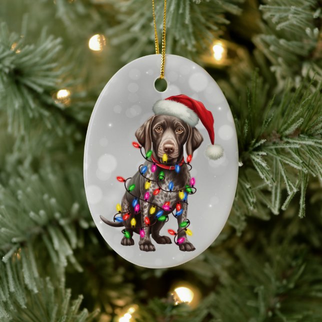 Deutscher Kurzzeiger in Weihnachtsbeleuchtung Keramik Ornament (Baum)