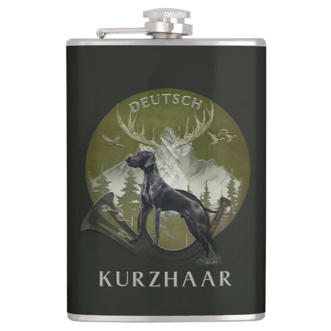 Deutscher Kurzzeiger , Jagdlogo Flachmann (Vorderseite)
