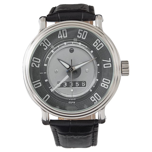 Deutscher Oldtimer-Speedometer der 1960er Jahre in Armbanduhr (Vorderseite)