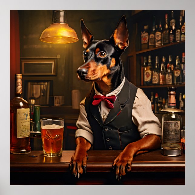 Deutscher Pinscher Barkeeper in einem Pub Vintag Poster (Vorne)