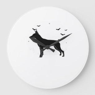 Deutscher Pinscher Hund � Halloween Mond Silhouett Große Wanduhr