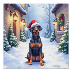Deutscher Pinscher Schneidiger Hof Santa-Hut Poster