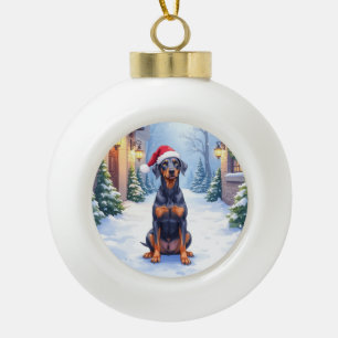 Deutscher Pinscher Schneidiger Hof Weihnachtsmannm Keramik Kugel-Ornament
