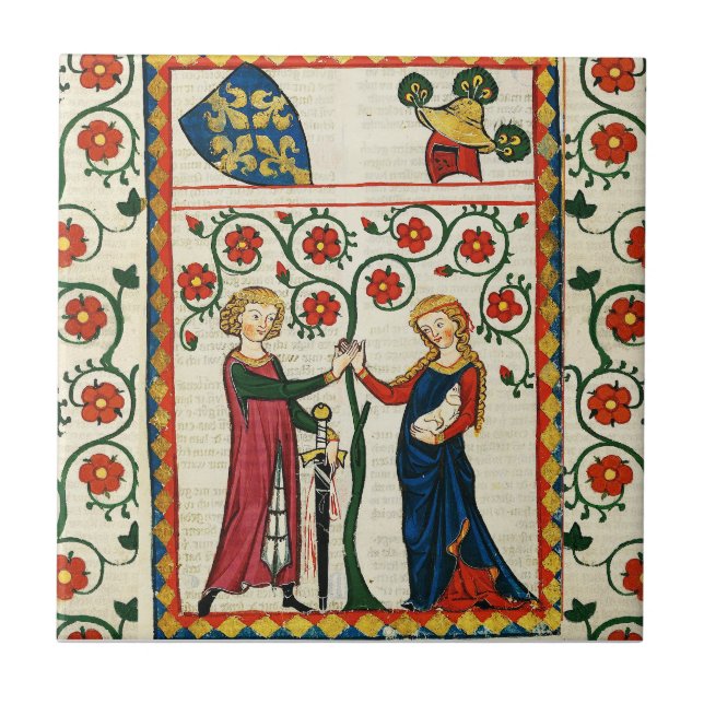 DEUTSCHER POET, SEINE GEBUNDENE LADY, MITTELALTERL FLIESE (Vorderseite)