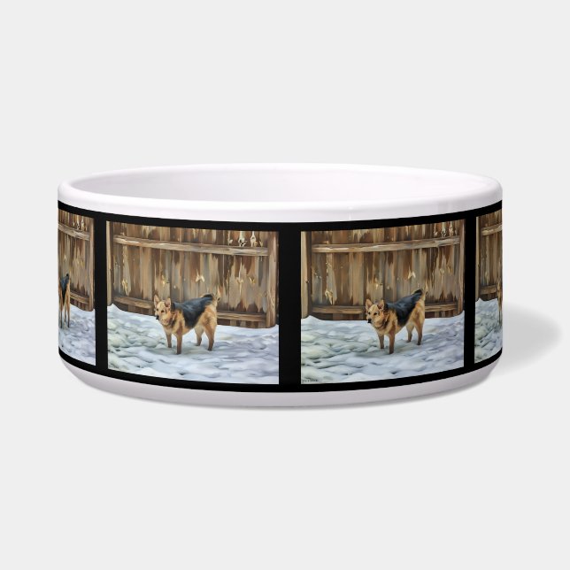 Deutscher Schäfer in der Schneemittelschale Napf (Vorderseite)