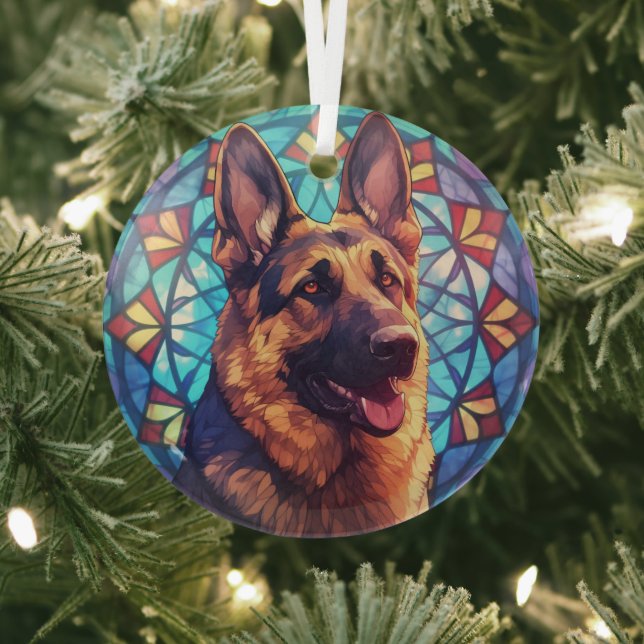 Deutscher Schäferhund 2 festgehalten Ornament Aus Glas (InSitu)