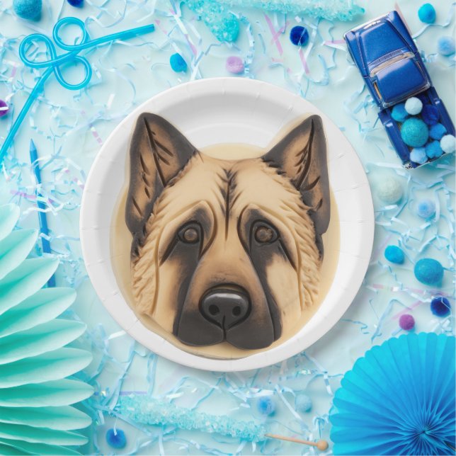 Deutscher Schäferhund 3D Inspiriert Pappteller (Party)