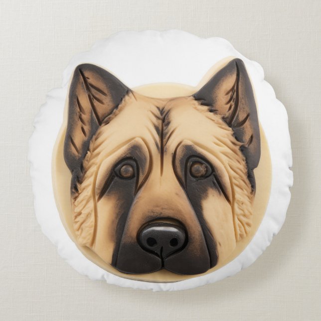 Deutscher Schäferhund 3D Inspiriert Rundes Kissen (Vorderseite)