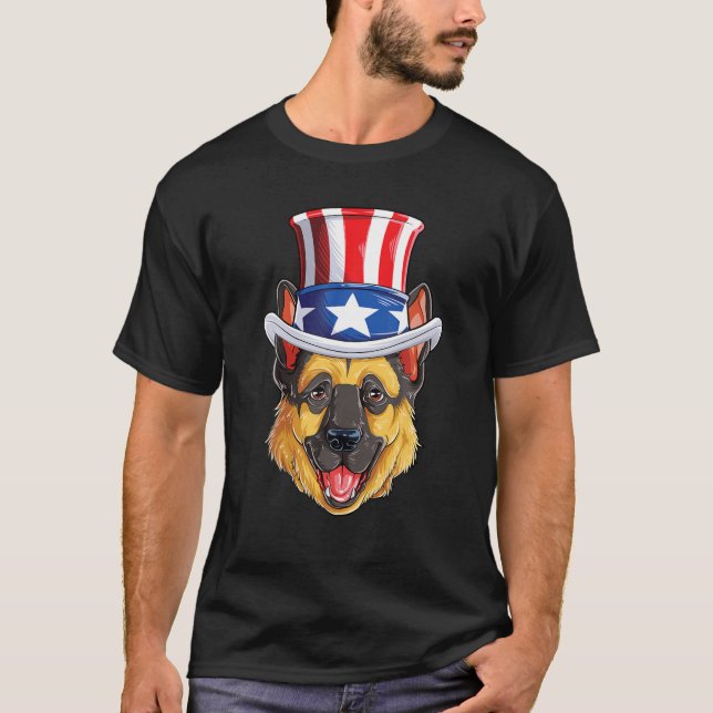 Deutscher Schäferhund 4. Juli Uncle Sam Men Americ T-Shirt (Vorderseite)
