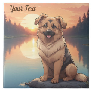 Deutscher Schäferhund am See Fliese