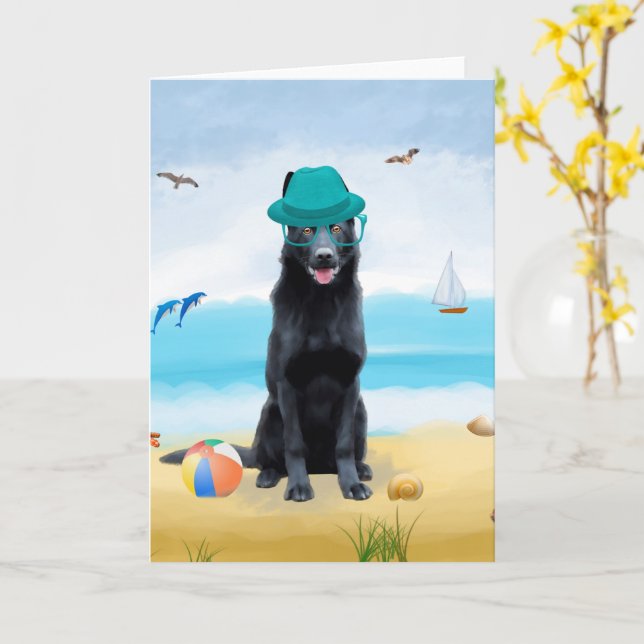Deutscher Schäferhund am Strand Karte (Gelbe Blume)