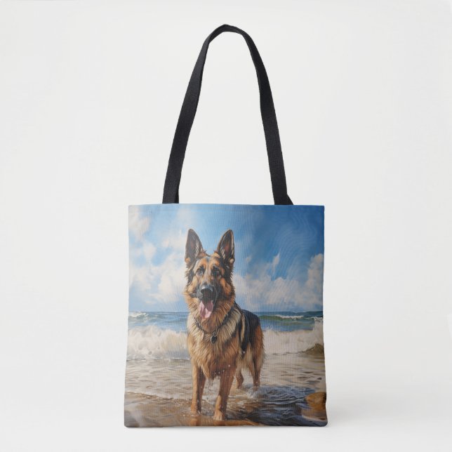 Deutscher Schäferhund am Strand Tasche (Vorderseite)