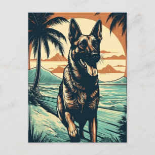 Deutscher Schäferhund am tropischen Strand bei Son Postkarte