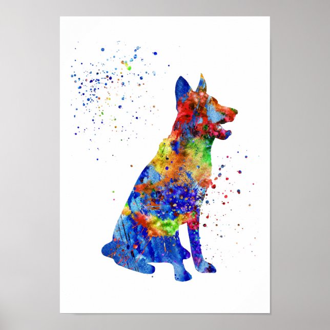 Deutscher Schäferhund, Aquarell Poster (Vorne)