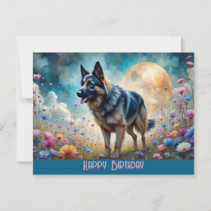 Deutscher Schäferhund auf einem Blumenfeld Postkarte