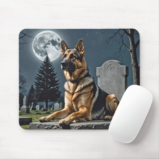 Deutscher Schäferhund auf einem Grabstein Mousepad (Mit Mouse)