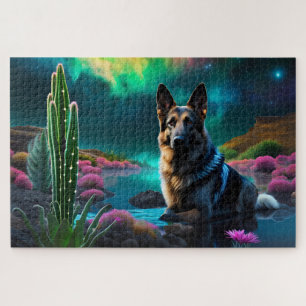 Deutscher Schäferhund auf einer außerirdischen Wel