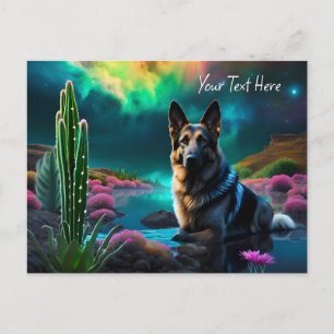 Deutscher Schäferhund auf einer außerirdischen Wel Postkarte