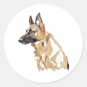 Deutscher Schäferhund Aufkleber, Aquarell Kunst Runder Aufkleber