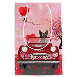 Deutscher Schäferhund Auto mit Herzen Valentinstag Mittlere Geschenktüte