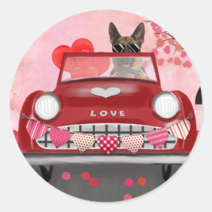 Deutscher Schäferhund Auto mit Herzen Valentinstag Runder Aufkleber