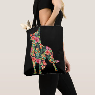 Deutscher Schäferhund Blume Lustiger Hund Silhouet Tasche