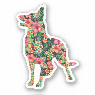 Deutscher Schäferhund Blumen Lustiger Hund Silhoue Aufkleber