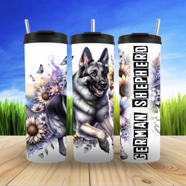 Deutscher Schäferhund Blumengeist Thermosbecher (Von Creator hochgeladen)