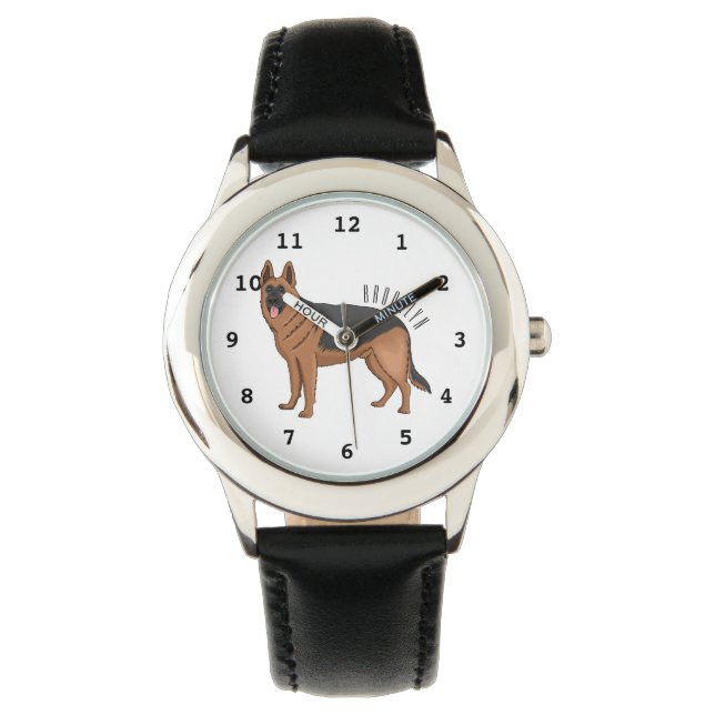 Deutscher Schäferhund-Cartoon Armbanduhr (Vorderseite)