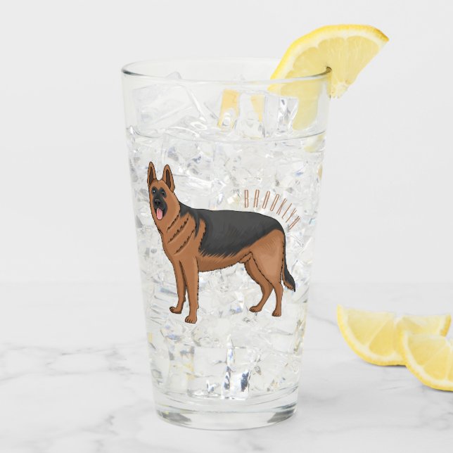 Deutscher Schäferhund-Cartoon Glas (Rückseite Ice)
