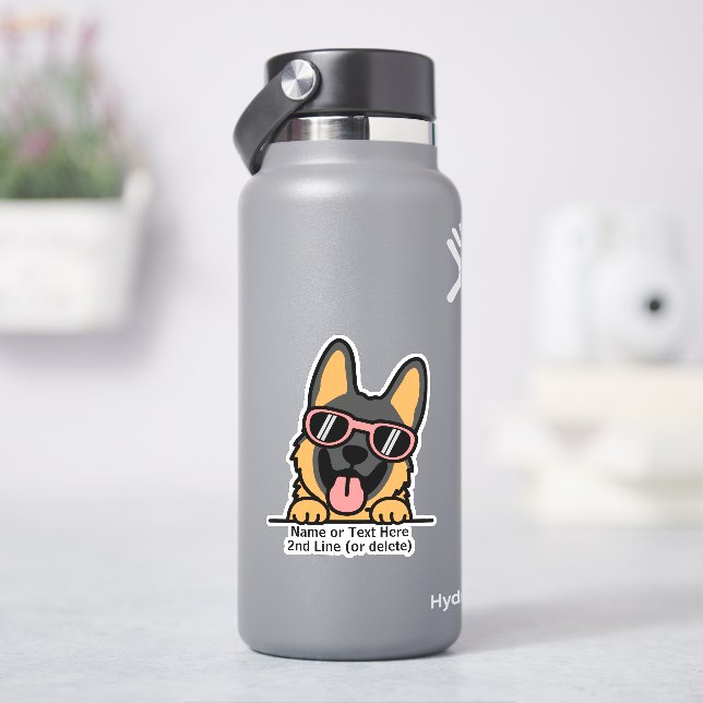 Deutscher Schäferhund Cartoon Name-Text hinzufügen Aufkleber (HydroFlask)