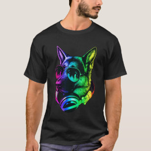 Deutscher Schäferhund DJ Kopfhörer Retro Musik Hun T-Shirt