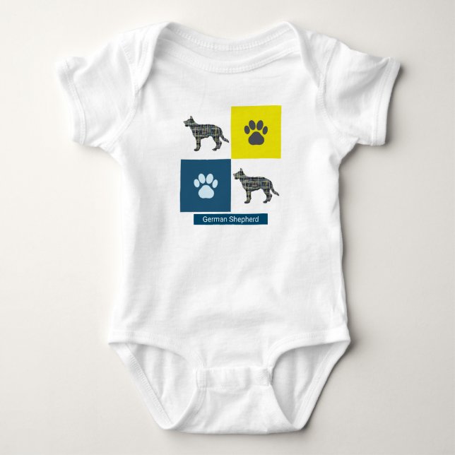Deutscher Schäferhund Dog & Paw Y&B Grid Square Baby Strampler (Vorderseite)