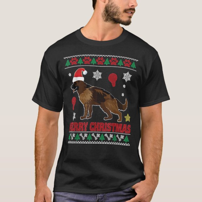 Deutscher Schäferhund Dog Santa Sweater Kostüm Mer T-Shirt (Vorderseite)