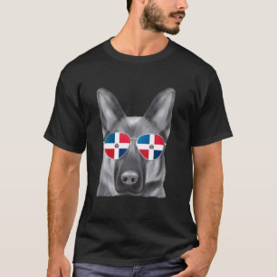 Deutscher Schäferhund Dominikanische Flagge Sonnen T-Shirt