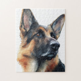 Deutscher Schäferhund dreht seinen Kopf Aquarell