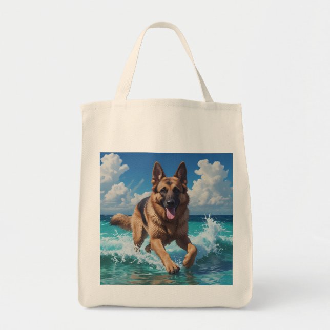 Deutscher Schäferhund Elegantes Lebensmittelgeschä Tragetasche (Vorne)