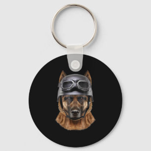 Deutscher Schäferhund, Fahrrad in Motorradhelm Schlüsselanhänger