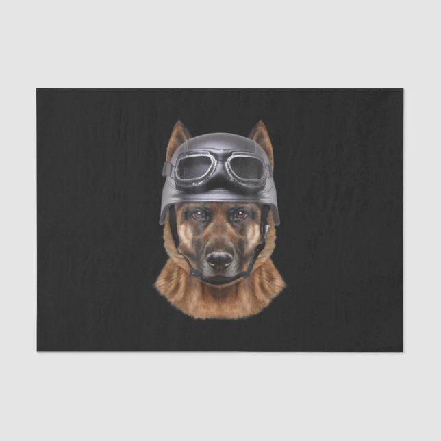Deutscher Schäferhund, Fahrrad in Motorradhelm Seidenpapier (Vorderseite)