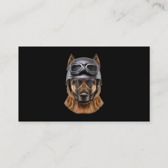 Deutscher Schäferhund, Fahrrad in Motorradhelm Visitenkarte (Vorderseite)